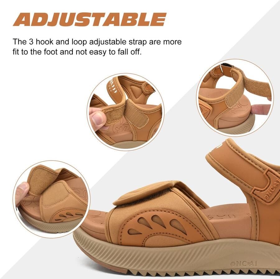 SnelShoppen Wandelen Sandalen Dames met Boog Ondersteuning Orthopedische Outdoor Sandalen voor Plantaire Fasciitis Verstelbare Velcro in Khaki Bei