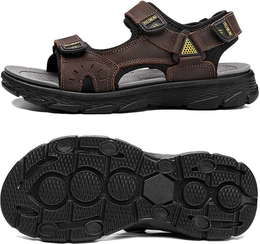 SnelShoppen Wandelsandalen voor heren gesloten outdoor sportsandalen bruin leer EU ideaal voor strand zomer wandelen vrijetijdsschoen