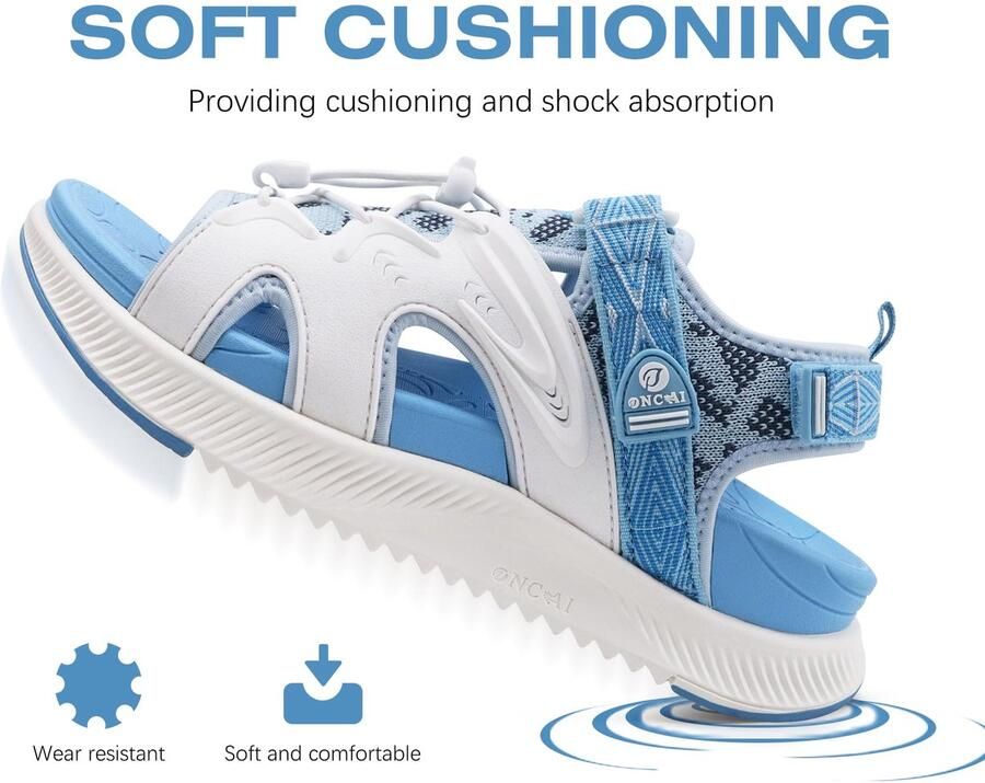 SnelShoppen Wandelsandalen Vrouwen met Orthopedisch Voetbed voor Plantaire Fasciitis Sport Sandalen Dames voor Outdoor Verstelbare Veters Blauw W