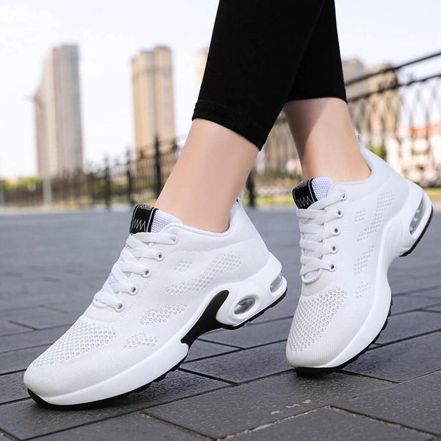 SnelShoppen Wandelschoenen Dames Antislip Sportschoenen Air Cushion Licht Modieus Ondersteuning Voetboog Vrijetijdsschoenen Wit