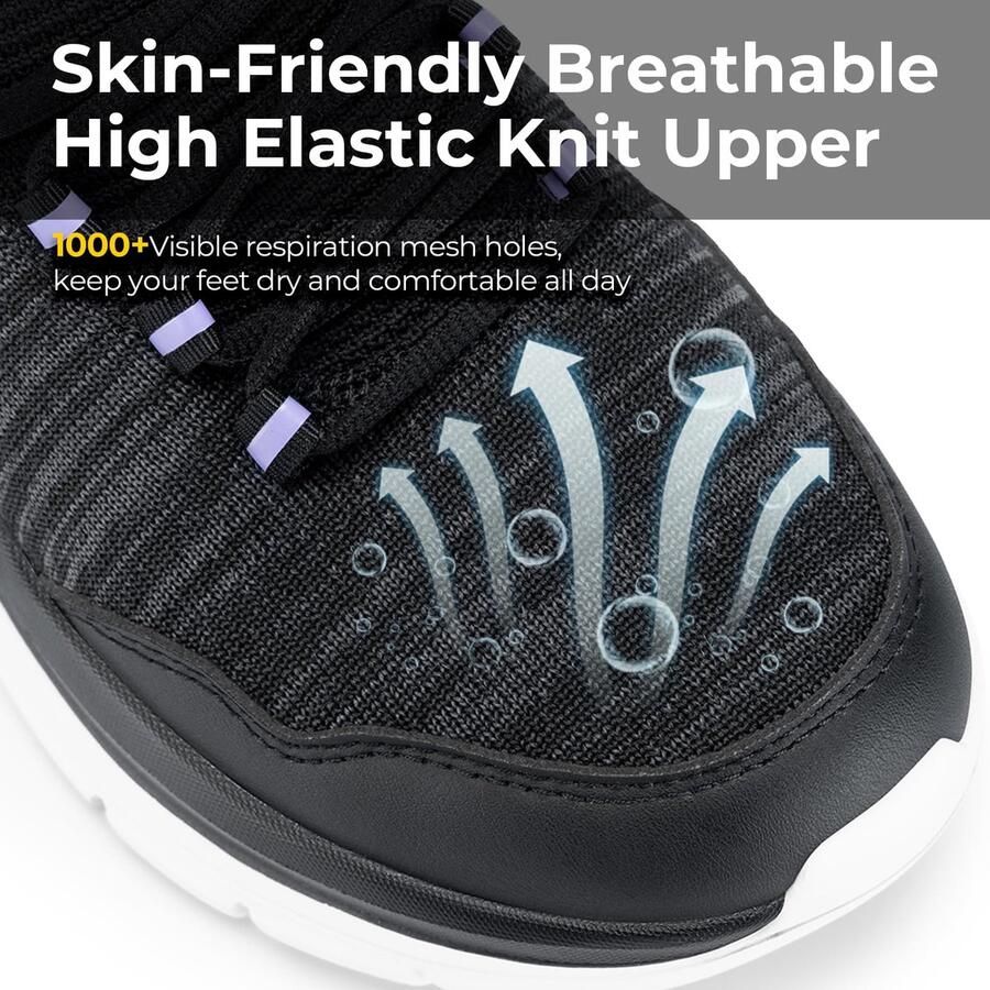 SnelShoppen Wandelschoenen Dames Extra Breed Lichtgewicht Joggingschoenen Instap Sneakers Comfortabele Fitness Ademende Vrijetijdsschoenen Zwart