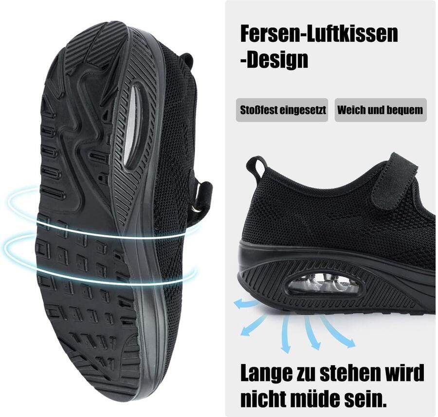 SnelShoppen Wandelschoenen Dames Klittenbandsluiting Ademend Verpleegstersschoenen Licht Traagschuim Luchtkussen Sneakers Mesh Zwart