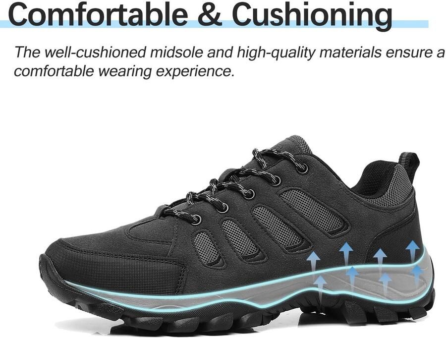 SnelShoppen Wandelschoenen Heren Lichtgewicht Antislip Comfortabel Wandellaarzen met Mesh Voering voor Trekking Outdoor Camping Sneakers in Zwar