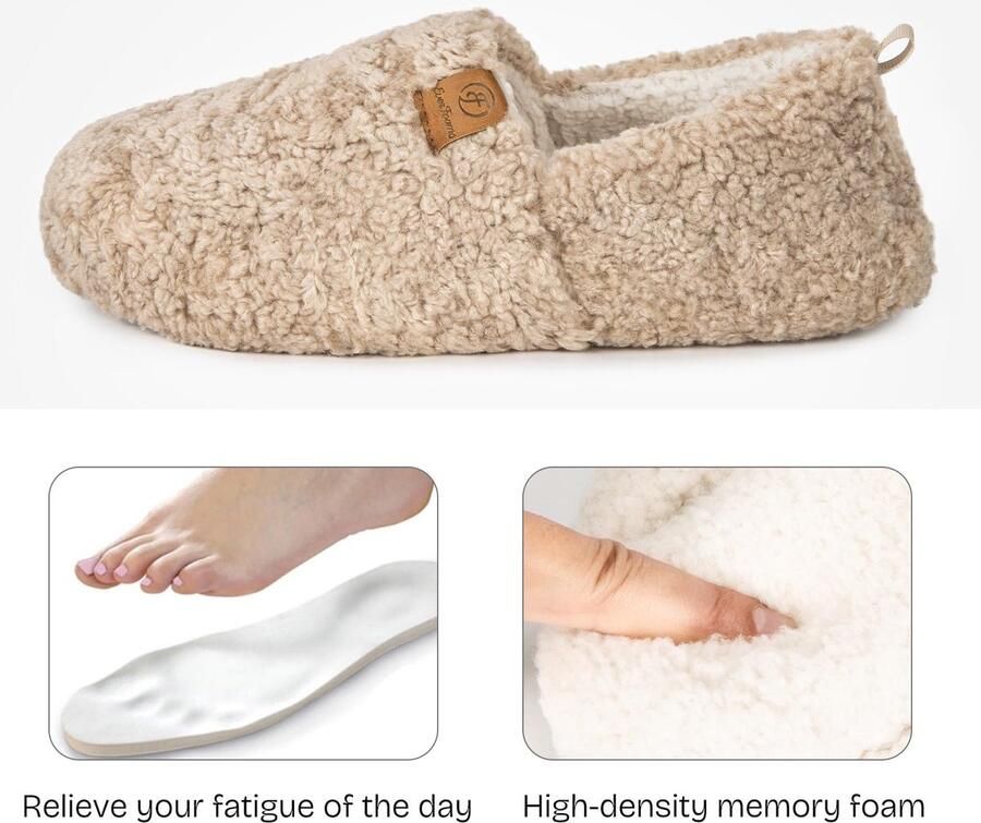 SnelShoppen Warme shearling pantoffels voor dames traagschuim antislip lichtgewicht ademend winterhuis kaki