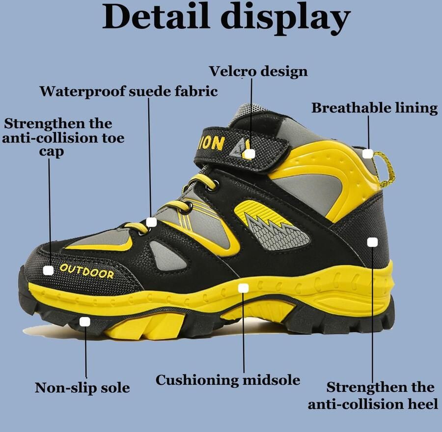 SnelShoppen Waterdichte Kinder Trekking- & Hikingschoenen Jongens Gele Outdoor Wandelschoenen EU Ideaal voor Kamperen en Avontuurlijke