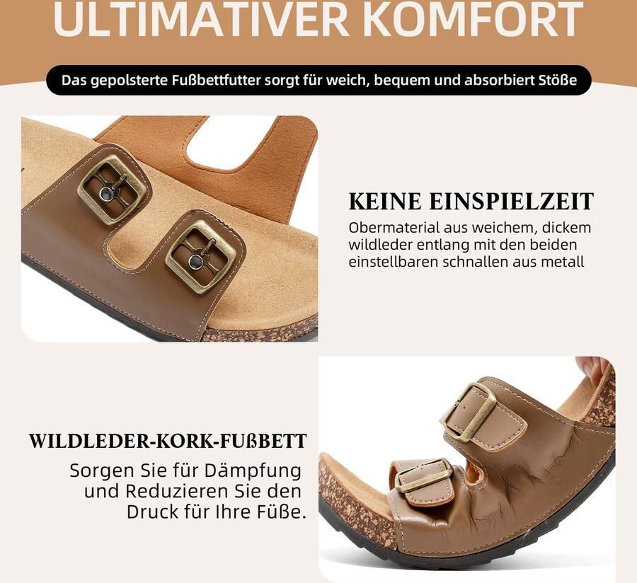SnelShoppen Zaxunai Sandalen voor en Antislip Slippers met Kurk Teenslippers Bruin 46 EU voor Zomer Strand Vakantie Tuin en Casual