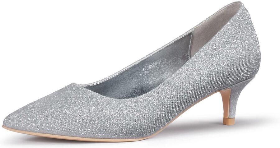 SnelShoppen Zhabtuc Dames Pumps met Kitten Heel Sexy Spitse Lage Hakken Elegante Bruidsschoenen Kantoor Hakschoenen Zilver