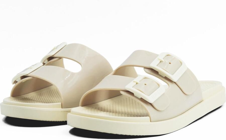 SnelShoppen Zomerschoenen Dames met Dubbele Verstelbare Gesp Comfortabele Slide-Sandalen van PVC Antislip Ideaal voor Zee Strand en Thuis Beige