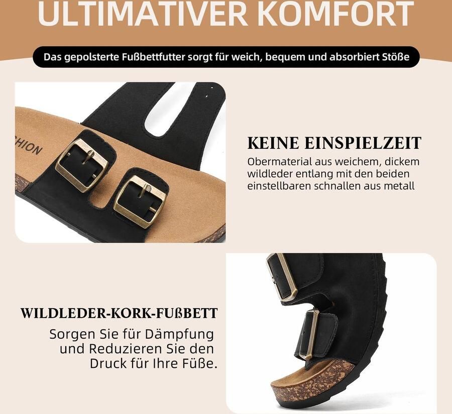 SnelShoppen Zwarte Sandalen voor en Antislip Teenslippers met Kurk Comfortabele Slippers voor Zomer EU Ideaal voor Strand T