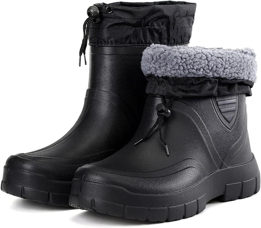 Snowboots Mannen Winter Laarzen EVA Waterdicht Materiaal 39-46 EU Maat Anti-Slip Zool Hoogte Zwart Met Bontvoering Voor Outdoor Werk 0.55 kg Lichtgewicht