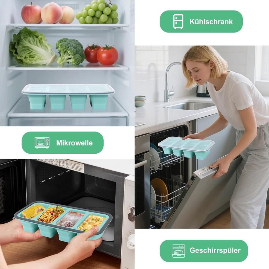 Soepen diepvriescontainer grote ijsblokjesvorm opvouwbaar 1 stuk siliconen ijsblokjesvorm met deksel diepvriespotten 1000 ml ijsblokjescontainer siliconen vriesvorm voor soep