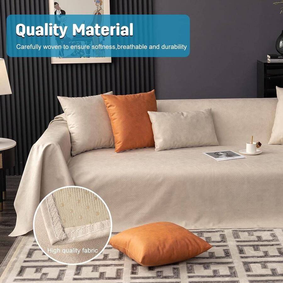 Sofa handdoek Effen kleur Waterdichte Sofa Slipcovers Antislip Elastische Meubels Zachte Protector Bank voor Honden Kat Huisdiervriendelijke 210 * -Beige