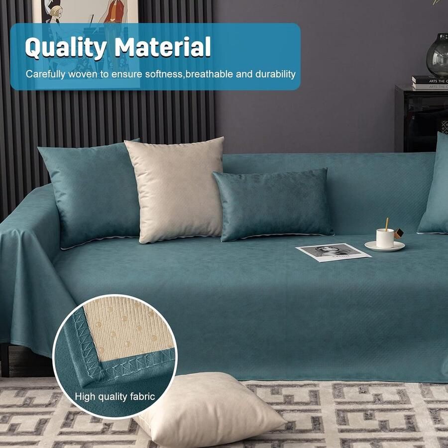 Sofa handdoek Effen kleur Waterdichte Sofa Slipcovers Antislip Elastische Meubels Zachte Protector Bank voor Honden Kat Huisdiervriendelijke 210 * Donkergroen