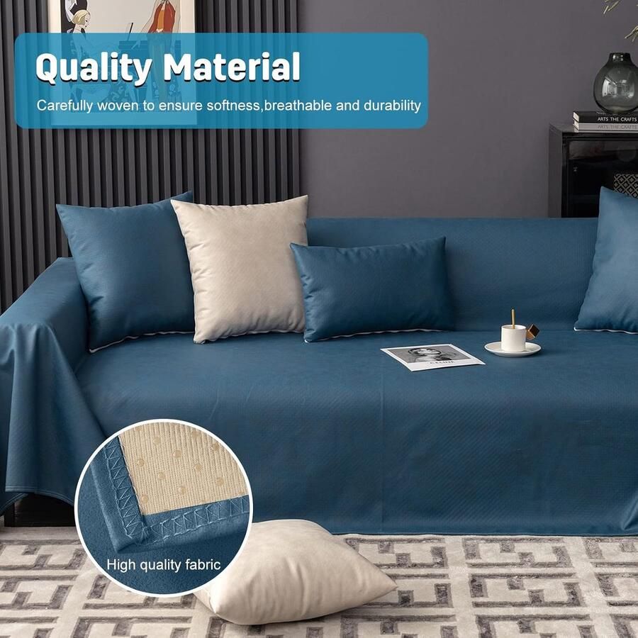 Sofa handdoek Effen kleur Waterdichte Sofa Slipcovers Antislip Elastische Meubels Zachte Protector Bank voor Honden Kat Huisdiervriendelijke 210 * -Blauw