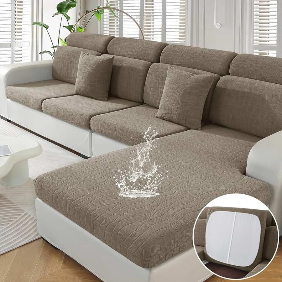 Sofa Zitkussen Hoezen Elastische Sofa Kussenhoes Hoes Voor Bankkussens Waterdichte Krasbestendig Zitkussenbescherming Sofahoezen Meubelbeschermer (1 Plaats*2+Chaiselongue Khaki)