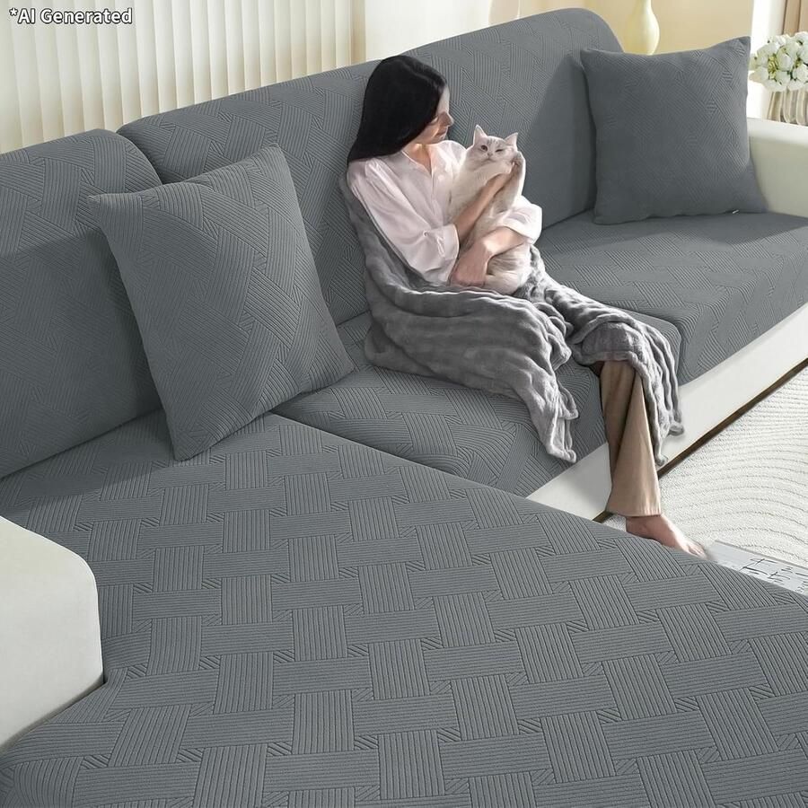 Sofa Zitkussen Hoezen Hoogelastische Universal Bankhoes Antislip Stretch Bank Kussenhoezen Voor Individuele Kussen(1-Zit Groot Lichtgrijs)
