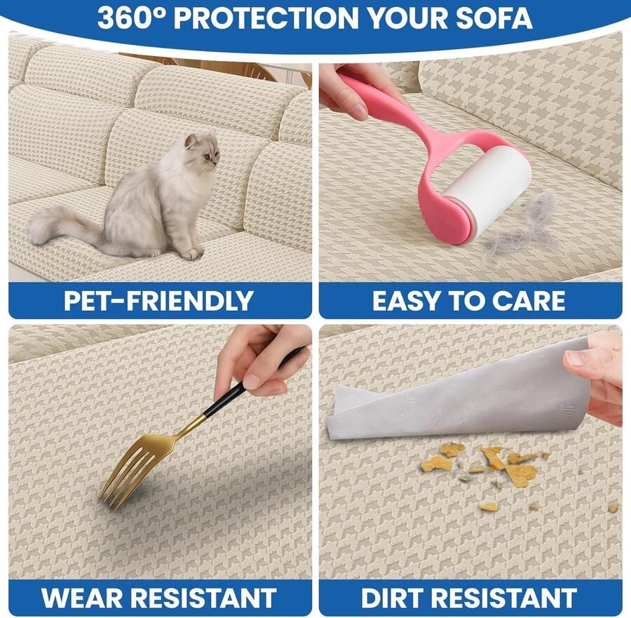 Sofa Zitkussen Hoezen Hoogelastische Universal Bankhoes Antislip Stretch Bank Kussenhoezen Voor Individuele Kussen 1 Plaats*3+Chaiselongue Beige