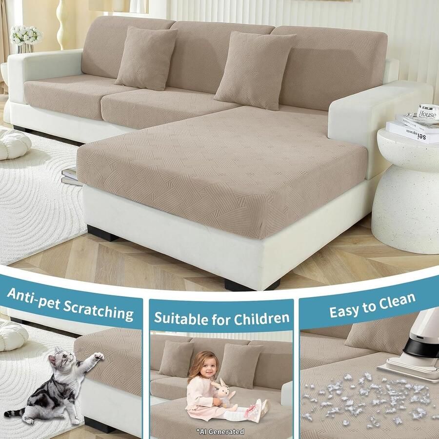 Sofa Zitkussen Hoezen Hoogelastische Universal Bankhoes Antislip Stretch Bank Kussenhoezen Voor Individuele Kussen(1 Zit Khaki)