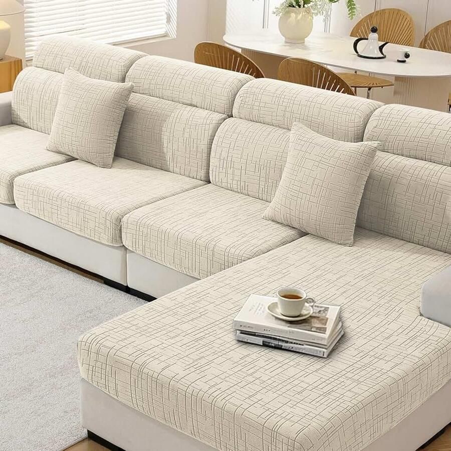 Sofa Zitkussen Hoezen Hoogelastische Universal Bankhoes Antislip Stretch Bank Kussenhoezen Voor Individuele Kussen(1 Zit*2 Beige)
