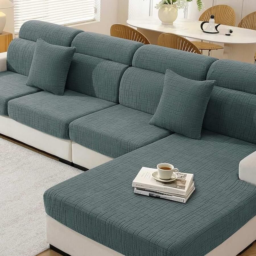 Sofa Zitkussen Hoezen Hoogelastische Universal Bankhoes Antislip Stretch Bank Kussenhoezen Voor Individuele Kussen(1 Zit*2+Chaise Longue Lichtgroen)