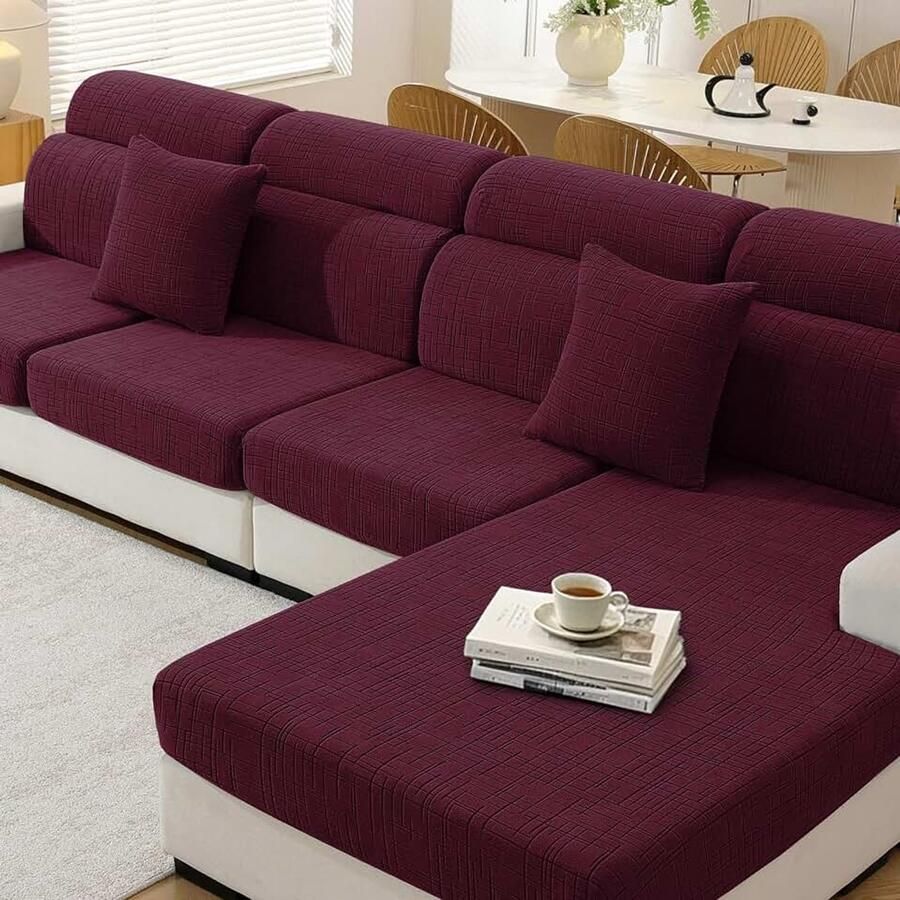 Sofa Zitkussen Hoezen Hoogelastische Universal Bankhoes Antislip Stretch Bank Kussenhoezen Voor Individuele Kussen(1-Zit Groot Bordeauxrood)