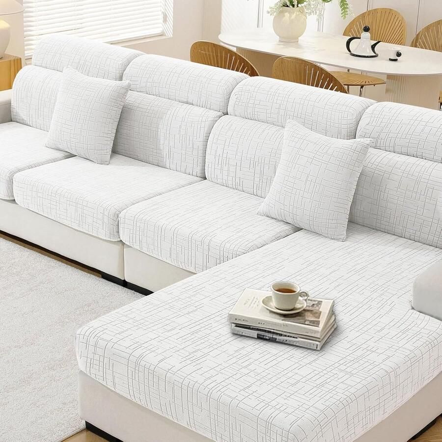 Sofa Zitkussen Hoezen Hoogelastische Universal Bankhoes Antislip Stretch Bank Kussenhoezen Voor Individuele Kussen(Chaise Longue Ivoorwit)