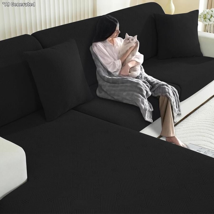 Sofa Zitkussen Hoezen Hoogelastische Universal Bankhoes Antislip Stretch Bank Kussenhoezen Voor Individuele Kussen(2 Zits Zwart)