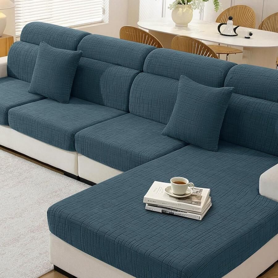 Sofa Zitkussen Hoezen Hoogelastische Universal Bankhoes Antislip Stretch Bank Kussenhoezen Voor Individuele Kussen(Chaise Longue Donkergroen)