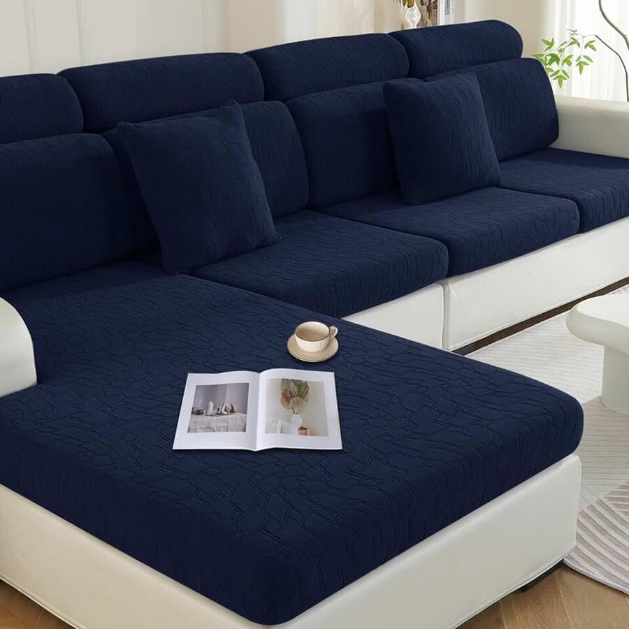 Sofa Zitkussen Hoezen Stretch Kussenhoezen Elastische Sofa Stoelhoes Sofa Kussenhoes Universele Zitkussen Antislip Zitkussenbescherming Meubelbeschermer (3 Plaatsen Donkerblauw)