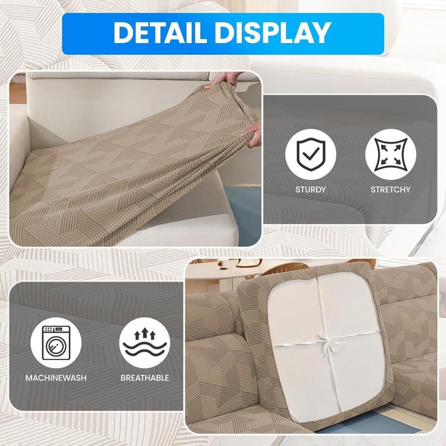 Sofa Zitkussen Hoezen Universele Elastische Sofa Kussenhoes Universele Sofa Kussenhoes Sofa Zitkussen Hoezen (1 Plaats*3+Chaiselongue Khaki)