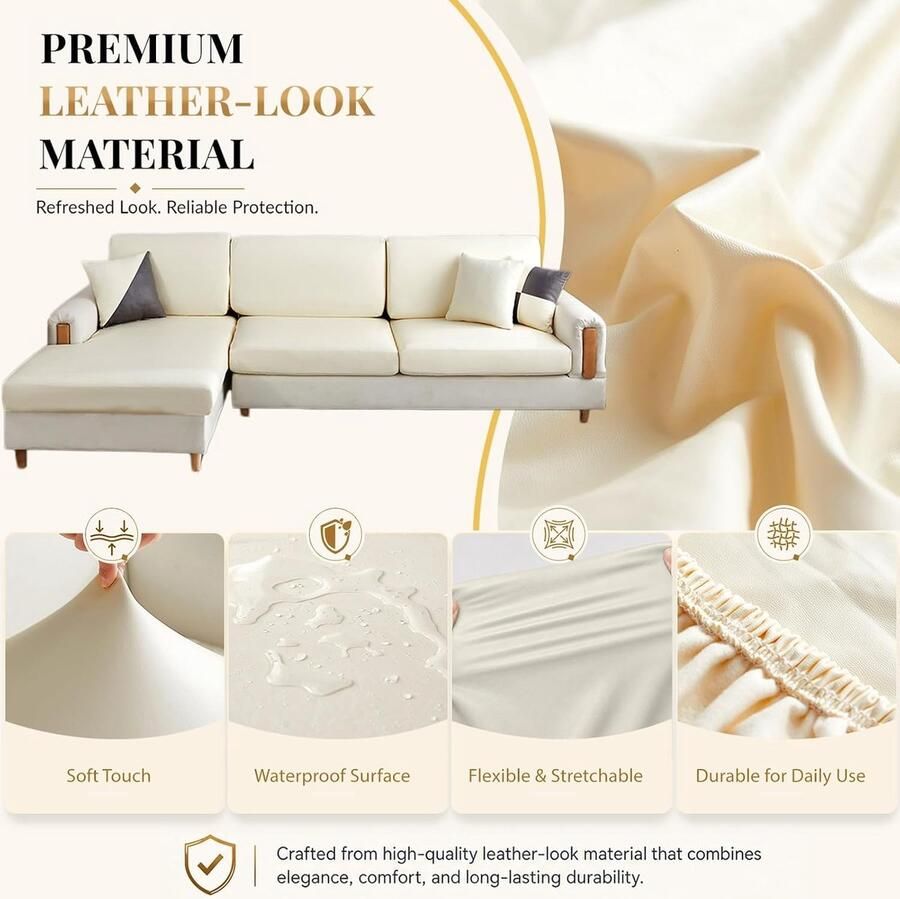 Sofa zitkussenhoezen waterdichte lederen sofakussenhoezen sofa kussenhoezen stretch rugleuning kussenbeschermer bank sofa zitbeschermer (Grote 1-zitter Beige)