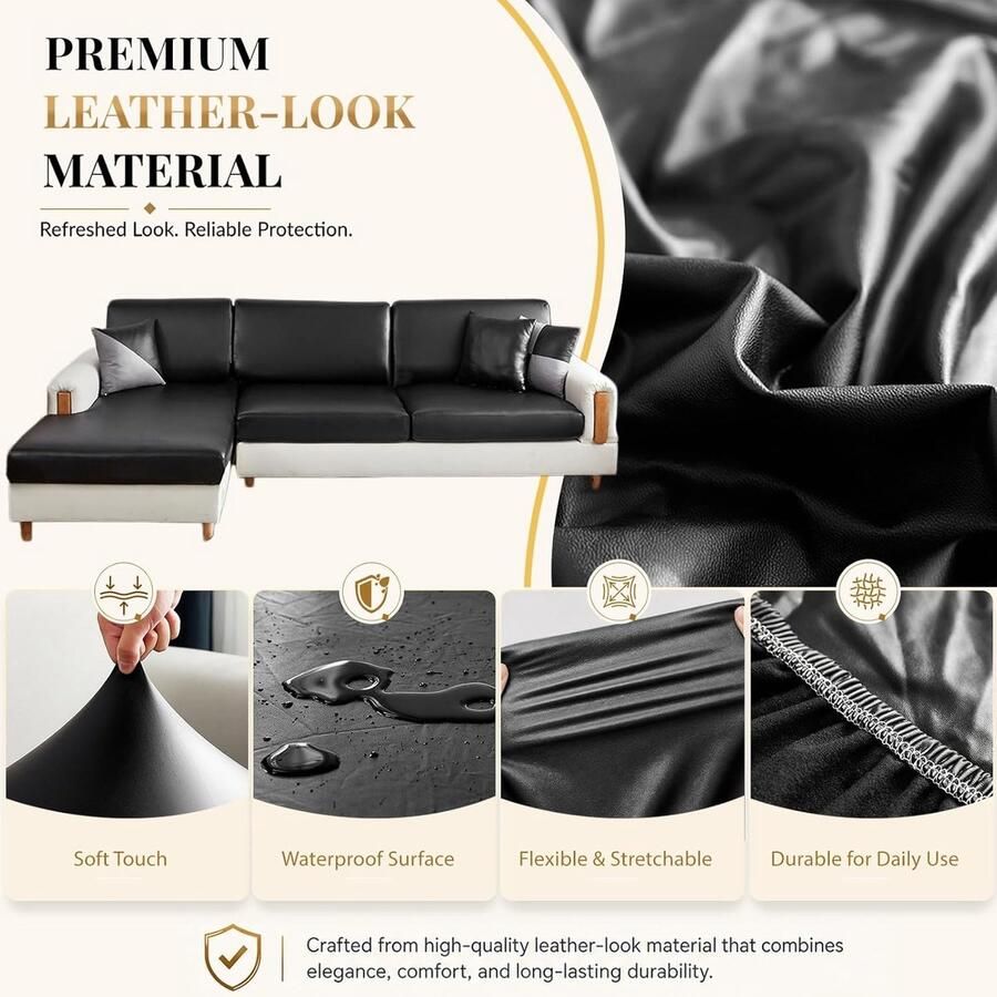 Sofa zitkussenhoezen waterdichte lederen sofakussenhoezen sofa kussenhoezen stretch rugleuning kussenbezug couch sofa zitbeschermer (Grote 2-zits Zwart)