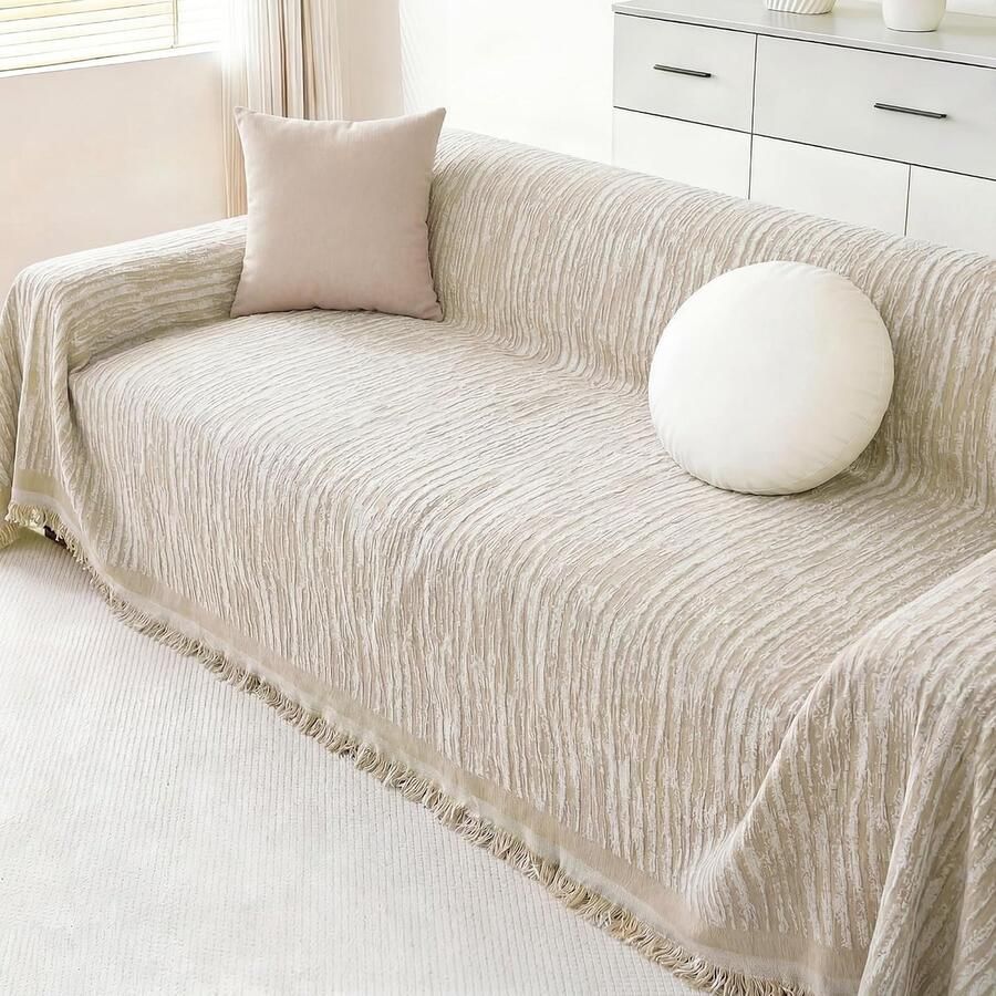 Sofahoes 3-zits chenille bankhoezen AB dubbelzijdige hoekbankhoezen met kwastjes wasbare bankbeschermer voor meubels loveseat futon L-vormige bank (khaki 180 x