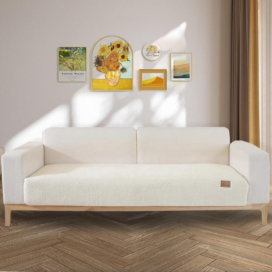 Sofahoes hoekhoes voor 1 2 3 4-zitsbank L-vormige bankhoes fluwelen bankbescherming antislip hoes voor chaise longue wasbaar voor sectionele bank (Beige 90 x Rechthoekig)