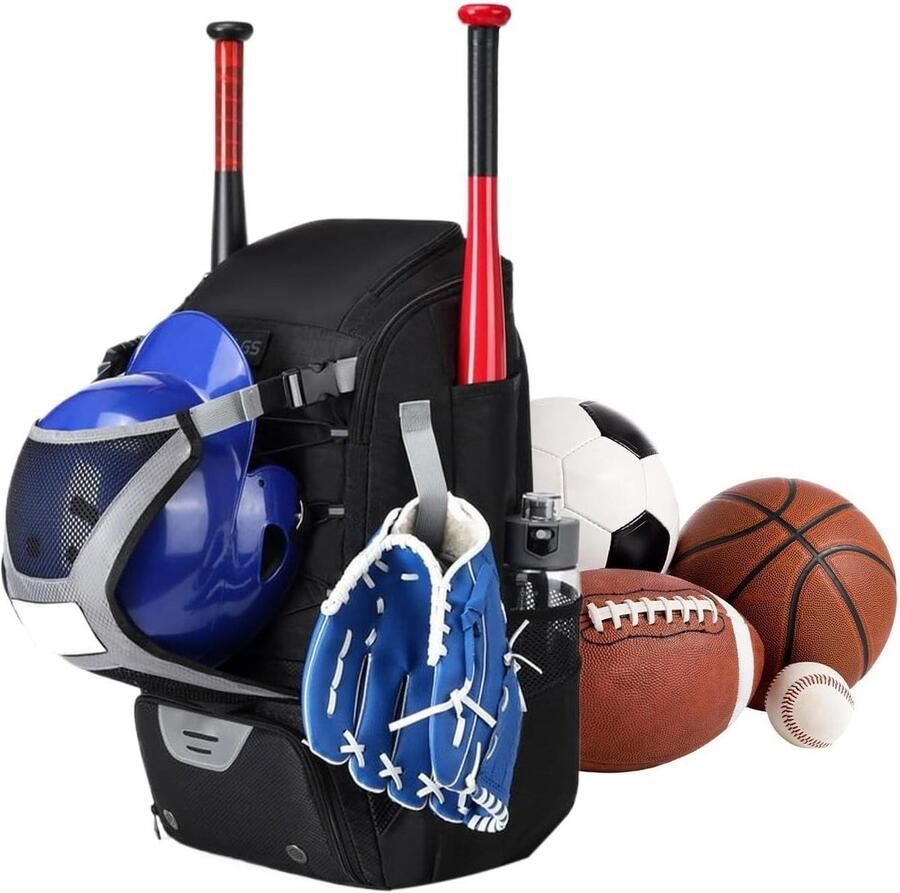 Softbal Tas Sporttas Honkbal Sporten Uitrusting Opslag Ingebouwd Schoenenvak 54 x 36 x Zwart