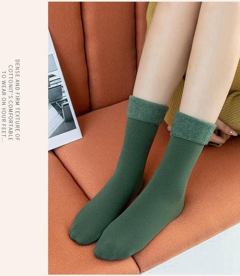 Sokken Voor Dames 10 Paar Dikke Damessokken Winter Effen Kleur Fluweel Slaapsokken Gestreept Gebreid Stretch Zacht Casual Outdoor Skiën Thuis Vloersokken 10 Paar Groen Eén