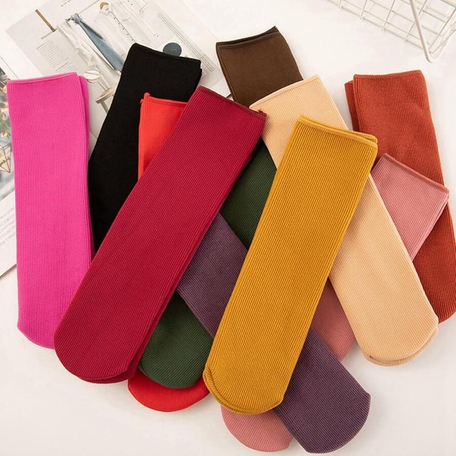 Sokken Voor Dames 10 Paar Dikke Damessokken Winter Effen Kleur Fluwelen Slaapsokken Gestreept Gebreid Stretch Zacht Casual Outdoor Skiën Thuis Vloersokken 10 Paar Roze Eén
