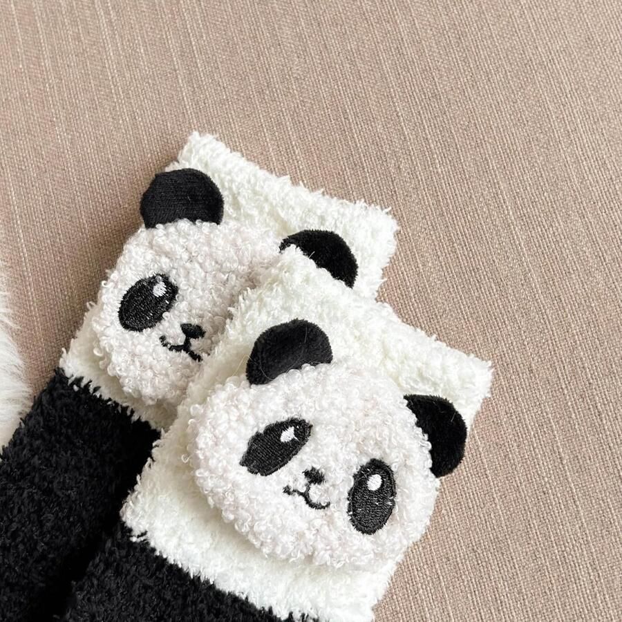 Sokken voor dames 2 paar knuffelsokken katoen cartoon panda grappige kerstsokken sneakersokken
