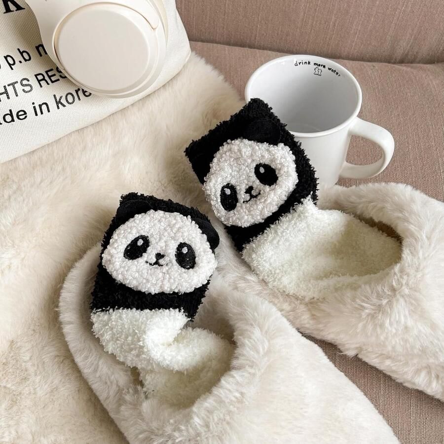 Sokken voor dames 2 paar knuffelsokken katoen cartoon panda grappige kerstsokken sneakersokken