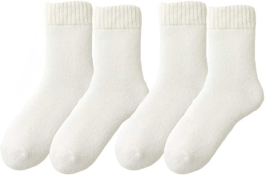 Sokken voor dames 2 paar verdikte wintersokken thermosokken met fleece gevoerd badstofsokken dikke gebreide sokken zachte pluizige huissokken halfhoge sokken voor sneeuw wandelen
