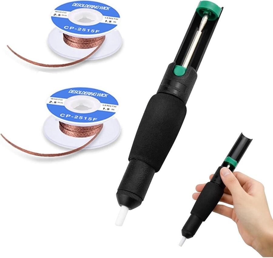 Solder Sucker Desoldering Pump Kit Desoldering Pump Solder Wick 2 Desoldering Wick Solder Braid Desolder Removal Tool Solder Remover Tool 3-in-1 Kit Vacuum Pump Solder Removal Tool