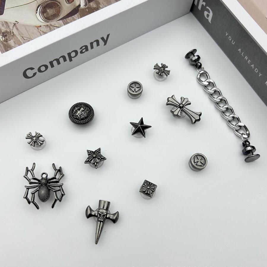 Solidchoice 12 Stuks Schoen Charms voor Clogs met Spider Ster en Punk Stijl