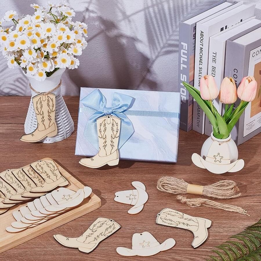 Solidchoice 20 Stuks Houten Cowboylaarzen en Hoeden Hangers voor Decoratie
