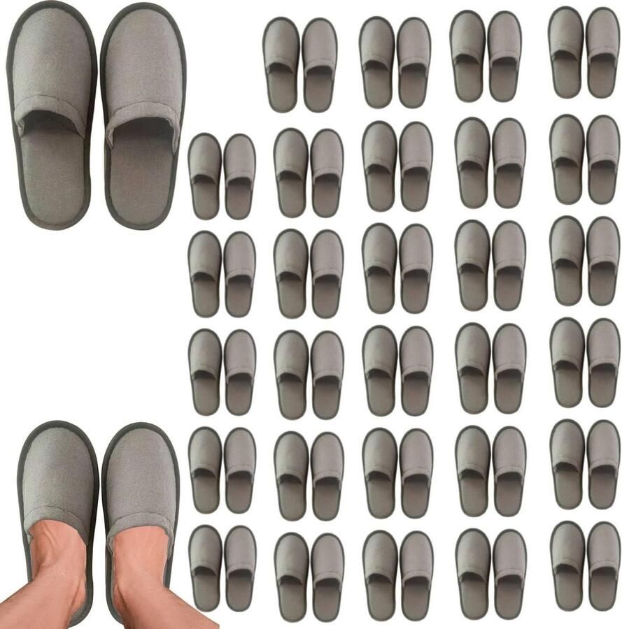 Solidchoice 30 Paar Wegwerpslippers voor Hotel en Spa Grijs