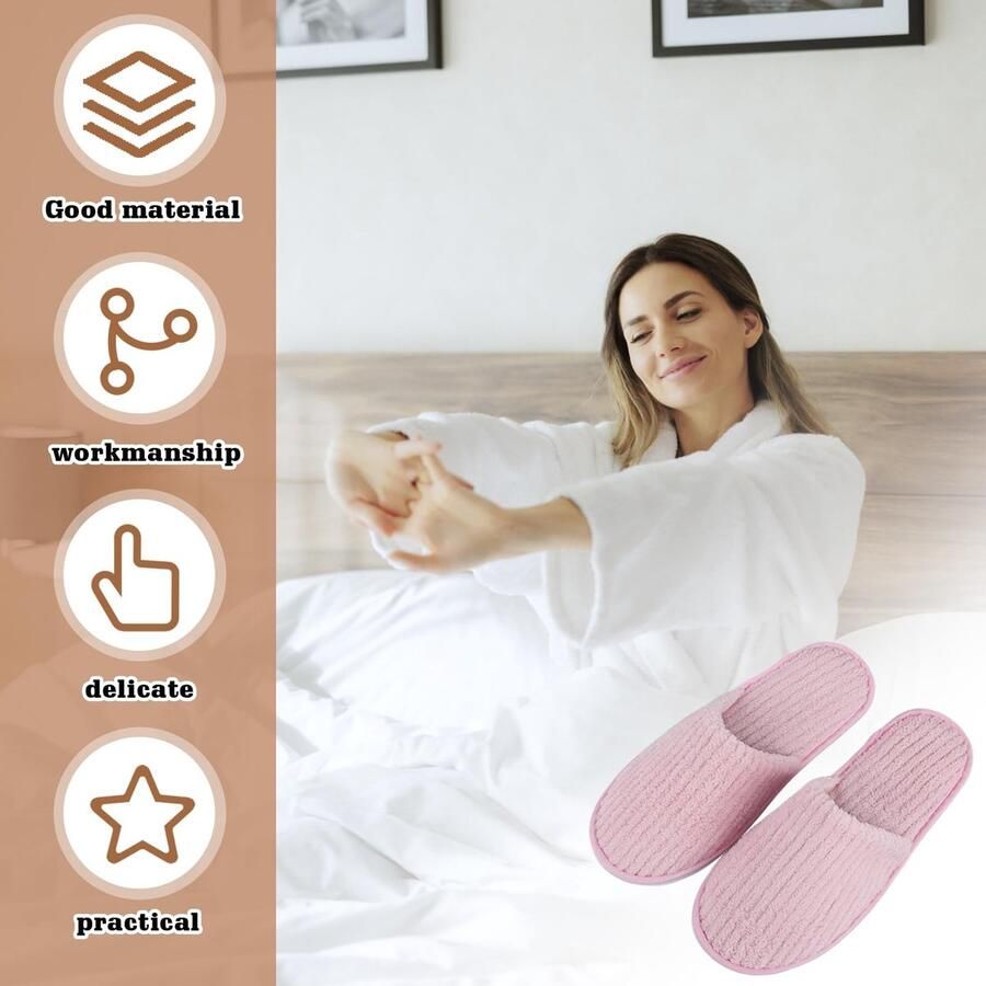 Solidchoice 6 Paar Hotel Slippers Terry Slippers met Wasbare Antislip Coral Fleece Voeten