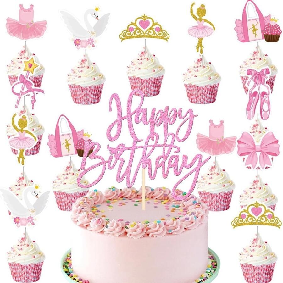 Solidchoice- Caketopper Ballerina Taartversiering Taartdecoratie Set Feestdecoratie Verjaardag Stuks