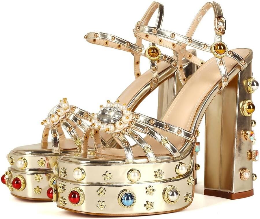 Solidchoice Chunky Platform Sandalen met Rhinestones en Open Teen