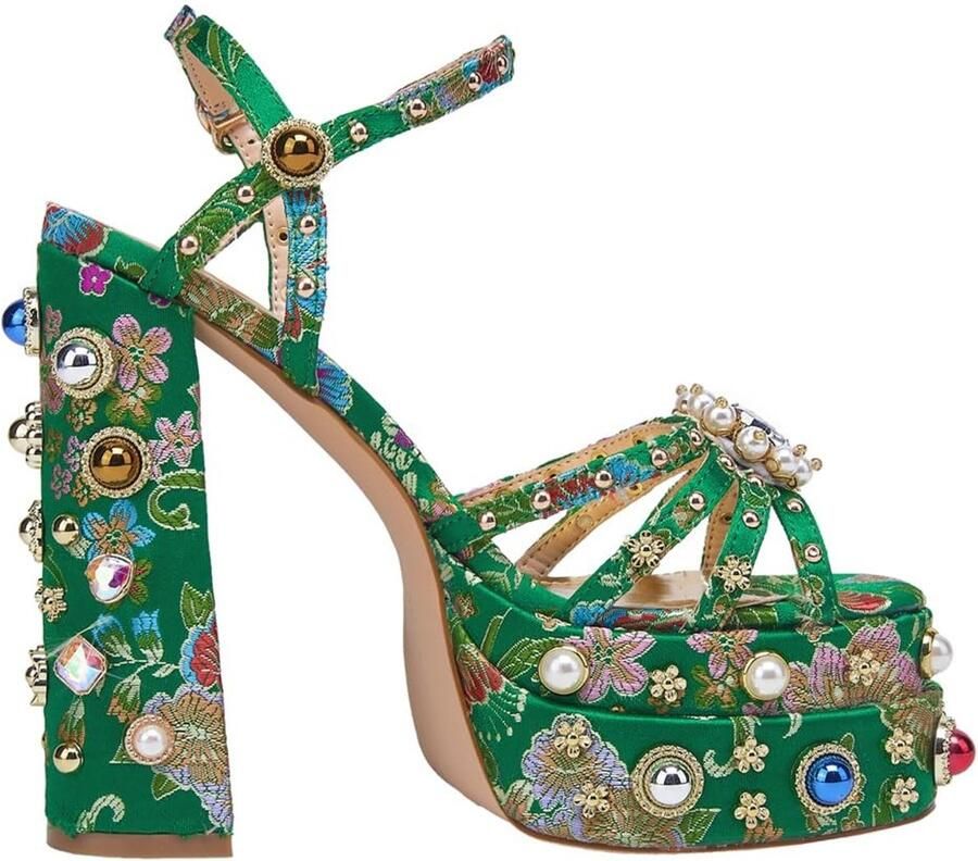 Solidchoice Chunky Platform Sandalen met Rhinestones en Open Teen