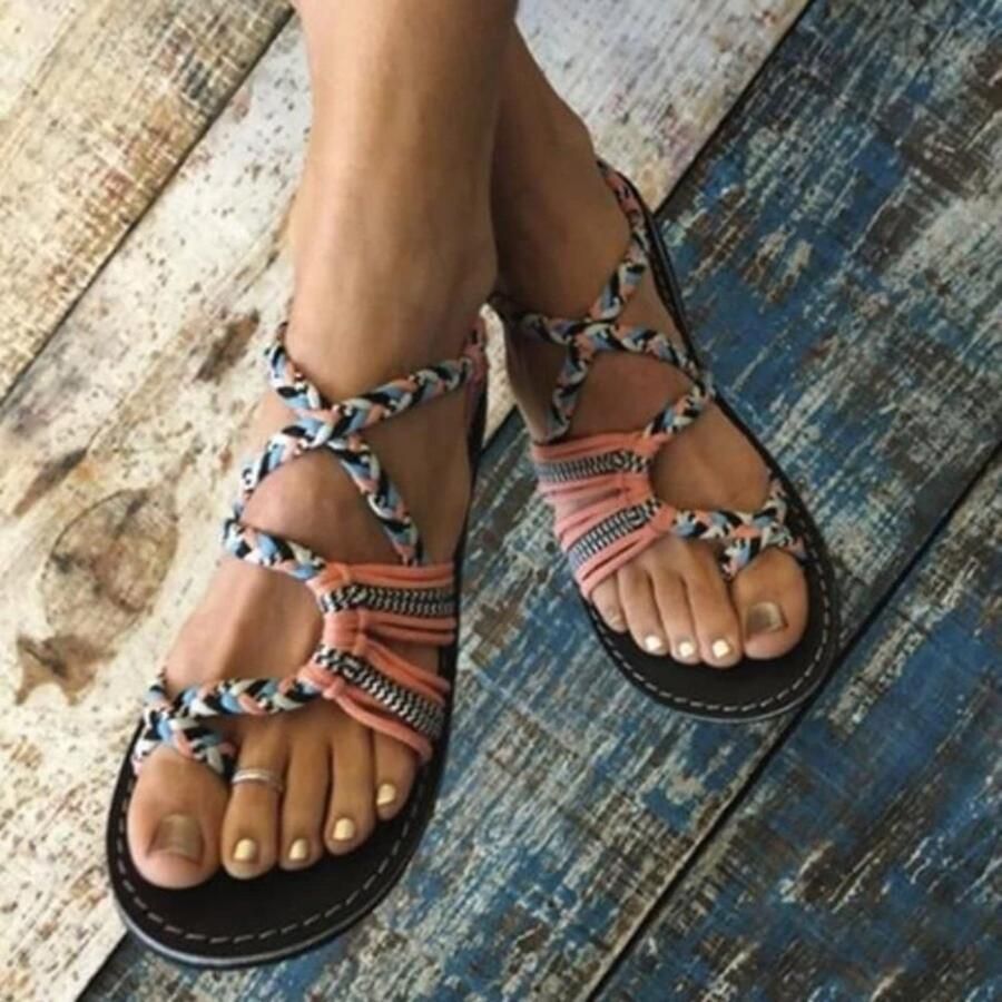 Solidchoice Comfortabele Zomer Sandalen voor Dames met Touw Knoop