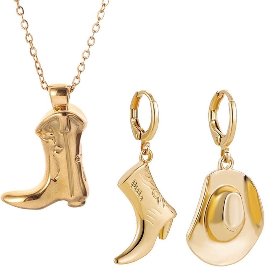 Solidchoice Cowboylaars Hoed Oorringen en Laars Ketting Gepersonaliseerde Mode